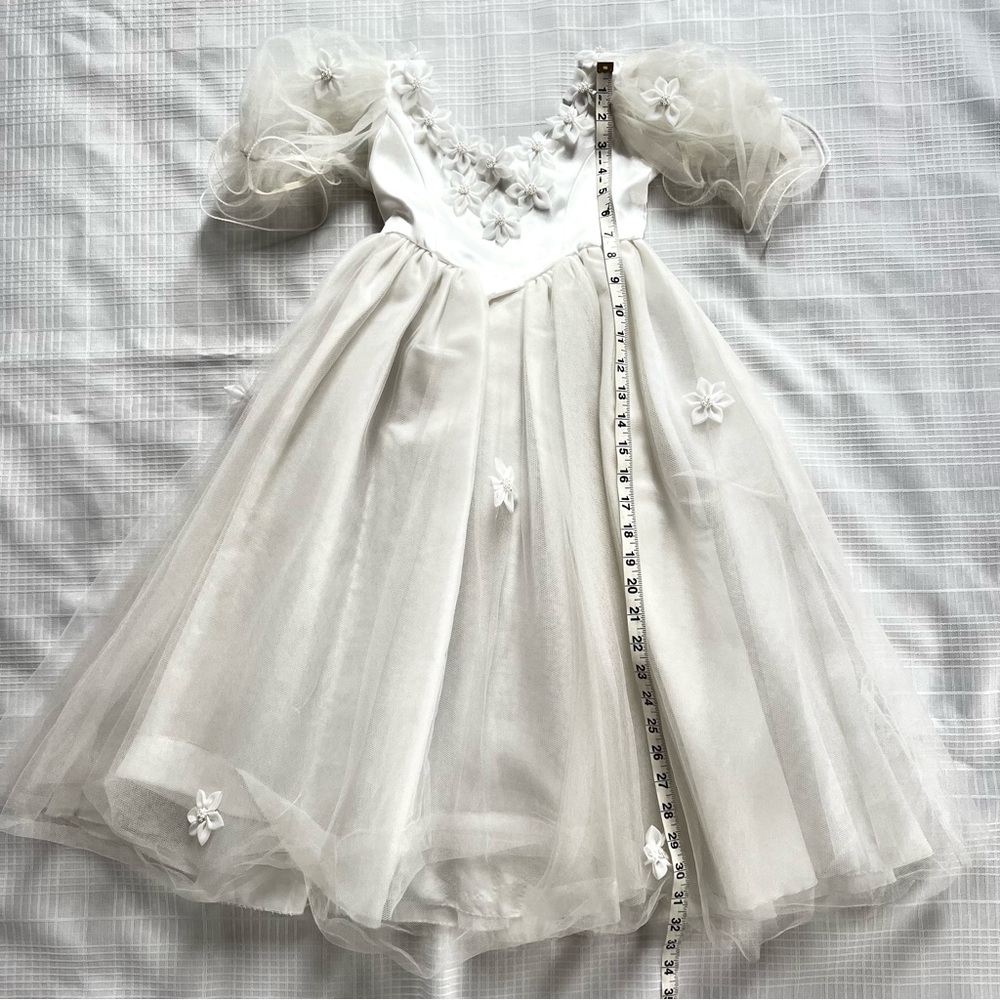 Eden Bridals White Flower Girl Dress with Puff Sleeves Balletcore Size 3 - Picture 6 of 16